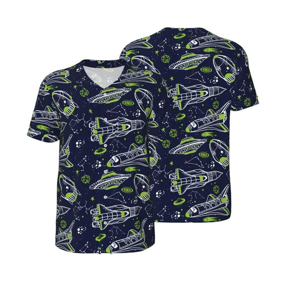Balery Hand Drawn Rockets Baseball Jersey for Men Casual Button Down Shirts Short Sleeve Active Team Sports Uniform-Small