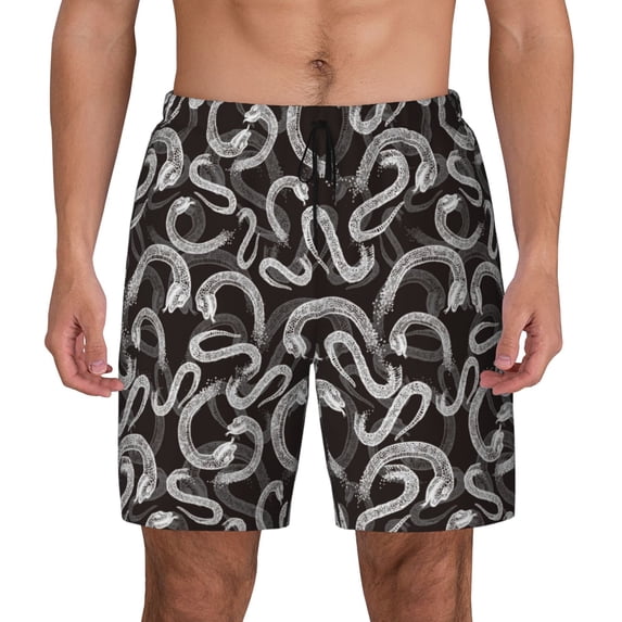 Balery Hand Drawn Snake Mens Swim Trunks Swim Shorts for Men Quick Dry Inseam Beach Shorts with Compression Liner Pocket-Medium