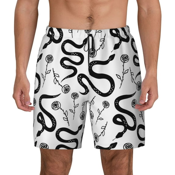 Balery Hand Drawn Snake Mens Swim Trunks Swim Shorts for Men Quick Dry Inseam Beach Shorts with Compression Liner Pocket-XX-Large