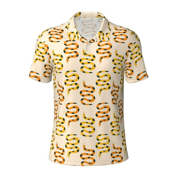 Balery Hand Drawn Snake Printed Men’s Short Sleeve Polo Shirt, Midweight Men's Shirt,Golf Polo shirts -3X-Large