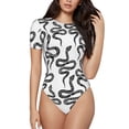 thumbnail image 1 of Balery Hand Drawn Snake Women's Short Sleevee Crew Neck Bodysuit Tops Short Sleeve Tops Basic-X-Large, 1 of 9