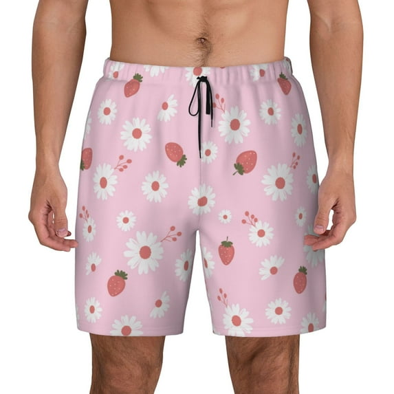 Balery Hand Drawn Strawberry Mens Swim Trunks Swim Shorts for Men Quick Dry Inseam Beach Shorts with Compression Liner Pocket-Small