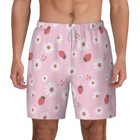 Balery Hand Drawn Strawberry Mens Swim Trunks Swim Shorts for Men Quick Dry Inseam Beach Shorts with Compression Liner Pocket-Small