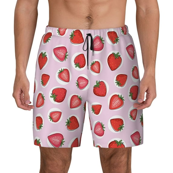Balery Hand Drawn Strawberry Mens Swim Trunks Swim Shorts for Men Quick Dry Inseam Beach Shorts with Compression Liner Pocket-X-Large