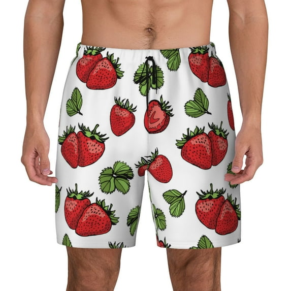 Balery Hand Drawn Strawberry Mens Swim Trunks Swim Shorts for Men Quick Dry Inseam Beach Shorts with Compression Liner Pocket-X-Large