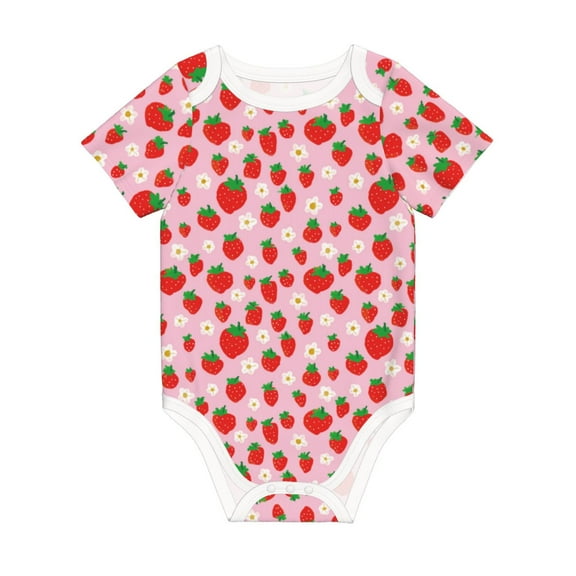 Balery Hand Drawn Strawberry Pattern Baby Climbing Clothes Infant Bodysuit Cute Infant Bodysuit Baby Romper-6 Months