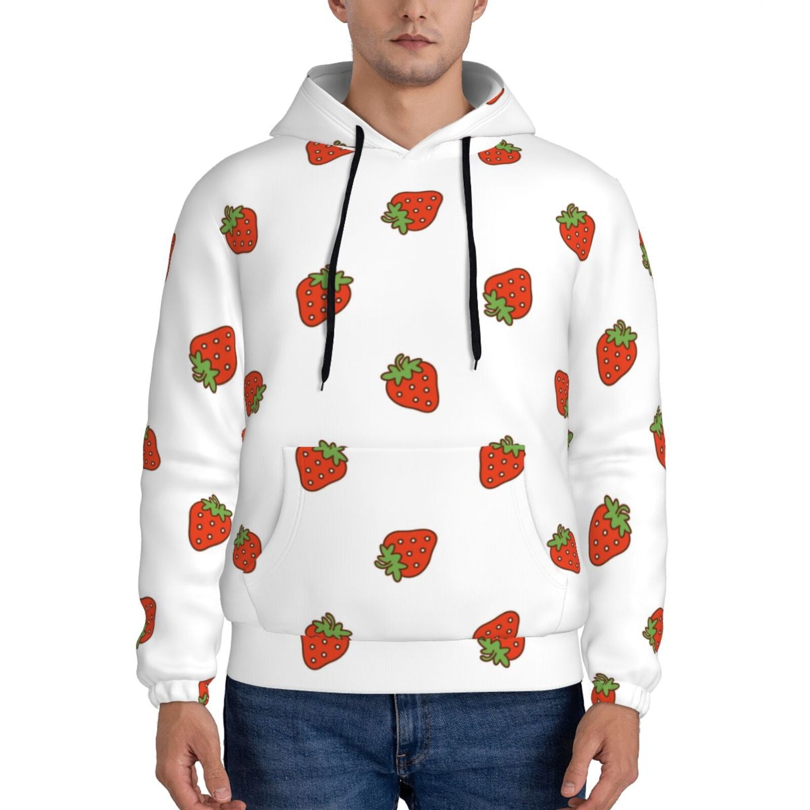 Balery Hand Drawn Strawberry Pattern Mens Hoodie Kangaroo Pocket Hoodie ...