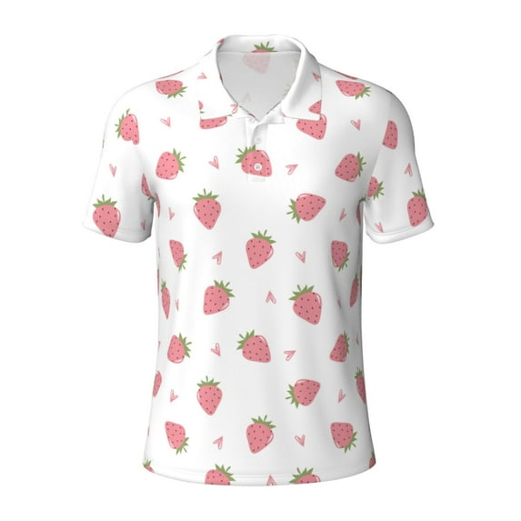 Balery Hand Drawn Strawberry Printed Men’s Short Sleeve Polo Shirt, Midweight Men's Shirt,Golf Polo shirts -3X-Large
