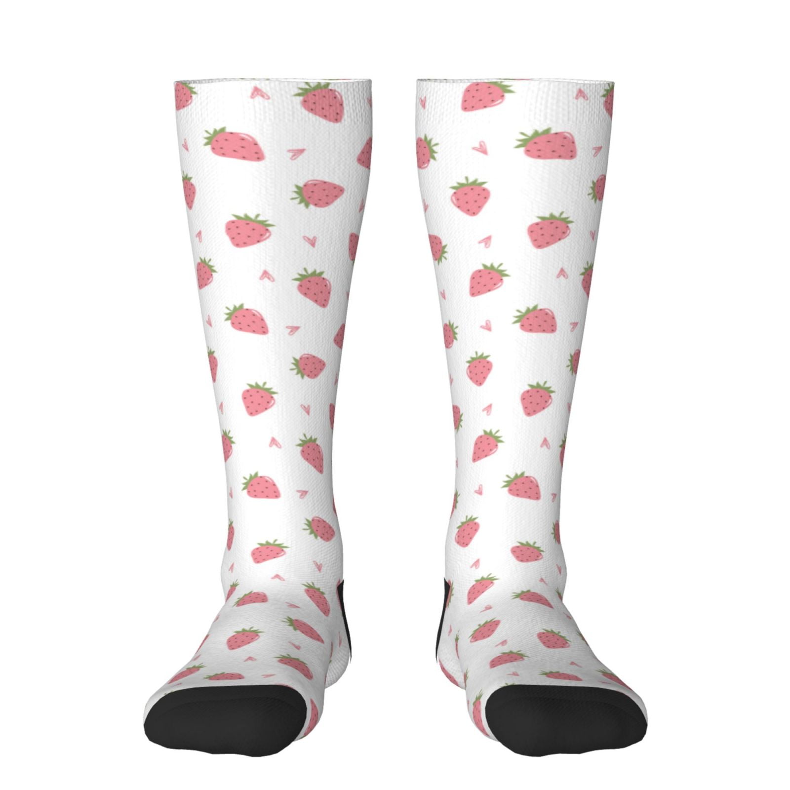 Balery Hand Drawn Strawberry Printed Novelty Socks Men's Women's Crew
