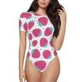 thumbnail image 1 of Balery Hand Drawn Strawberry Women's Short Sleevee Crew Neck Bodysuit Tops Short Sleeve Tops Basic-Large, 1 of 9