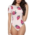 thumbnail image 1 of Balery Hand Drawn Strawberry Women's Short Sleevee Crew Neck Bodysuit Tops Short Sleeve Tops Basic-Large, 1 of 9