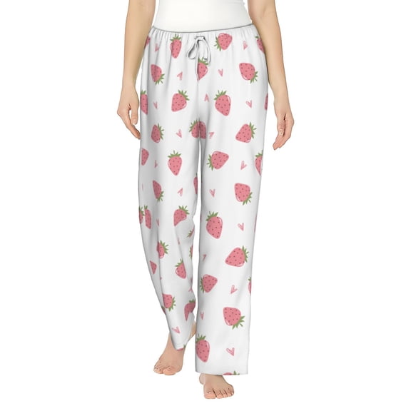 Balery Hand Drawn Strawberry print Women's Pajama Pants,Ultra Lightweight Pjs,Lounge Pant-Medium