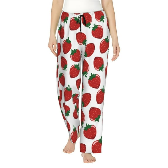 Balery Hand Drawn Strawberry print Women's Pajama Pants,Ultra Lightweight Pjs,Lounge Pant-Small