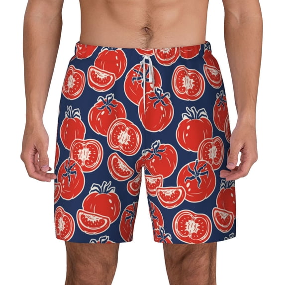 Balery Hand Drawn Tomatoes Mens Swim Trunks Swim Shorts for Men Quick Dry Inseam Beach Shorts with Compression Liner Pocket-Large