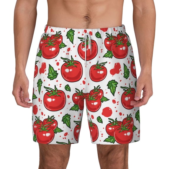 Balery Hand Drawn Tomatoes Mens Swim Trunks Swim Shorts for Men Quick Dry Inseam Beach Shorts with Compression Liner Pocket-XX-Large