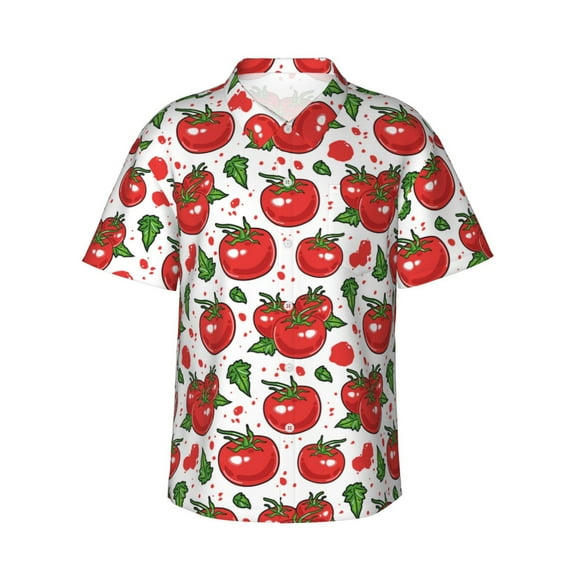 Balery Hand Drawn Tomatoes Print Men's Hawaiian Shirts Short Sleeve Beach Shirt Relaxed Fit Vacation Button Down Shirts-Medium