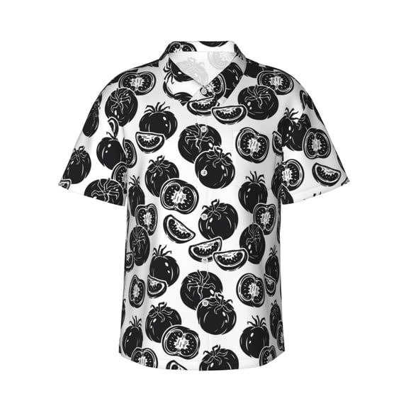 Balery Hand Drawn Tomatoes Print Men's Hawaiian Shirts Short Sleeve Beach Shirt Relaxed Fit Vacation Button Down Shirts-Small