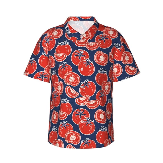 Balery Hand Drawn Tomatoes Print Men's Hawaiian Shirts Short Sleeve Beach Shirt Relaxed Fit Vacation Button Down Shirts-X-Large