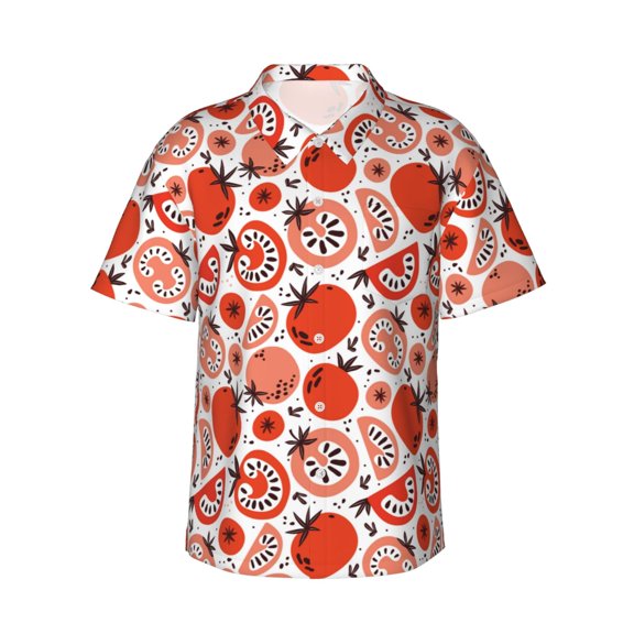 Balery Hand Drawn Tomatoes Print Men's Hawaiian Shirts Short Sleeve Beach Shirt Relaxed Fit Vacation Button Down Shirts-XX-Large