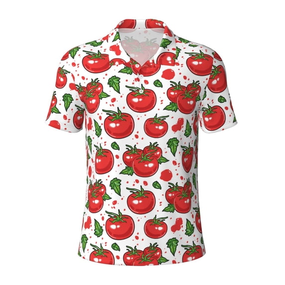 Balery Hand Drawn Tomatoes Printed Men’s Short Sleeve Polo Shirt, Midweight Men's Shirt,Golf Polo shirts -Medium