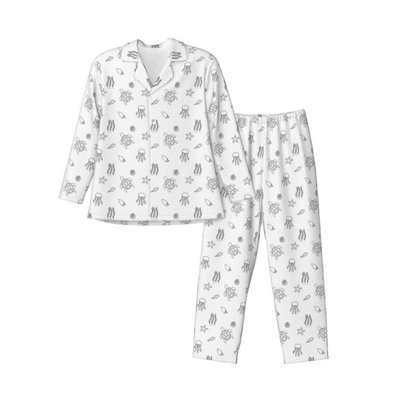 Balery Hand Drawn Turtle Pattern Pajama Sets for Men Long Sleeve 2 Piece Sleepwear Loungewear Sets Soft PJ's with Pockets Long Sleeve Comfy Pj Sets-Large