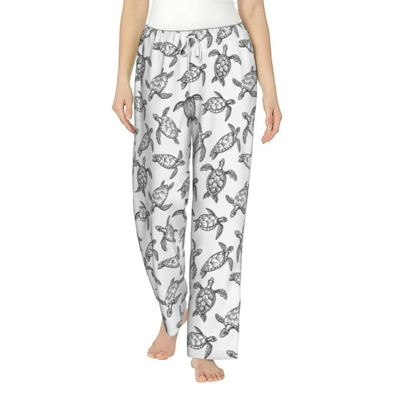 Balery Hand Drawn Turtle print Women's Pajama Pants,Ultra Lightweight Pjs,Lounge Pant-Medium