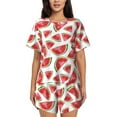thumbnail image 1 of Balery Hand Drawn Watermelon Pattern Womens Pajama Sets 2 Piece Soft Short Sleeve Top and Shorts Sleepwear Round Neck Pjs Lounge Set with Pockets-Small, 1 of 7