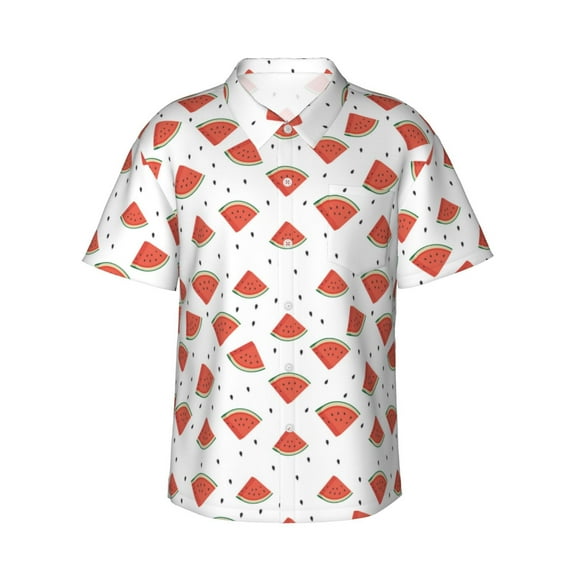 Balery Hand Drawn Watermelon Print Men's Hawaiian Shirts Short Sleeve Beach Shirt Relaxed Fit Vacation Button Down Shirts-Medium