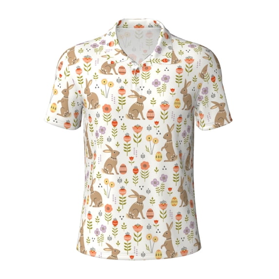 Balery Happy Easter Printed Men’s Short Sleeve Polo Shirt, Midweight Men's Shirt,Golf Polo shirts -3X-Large