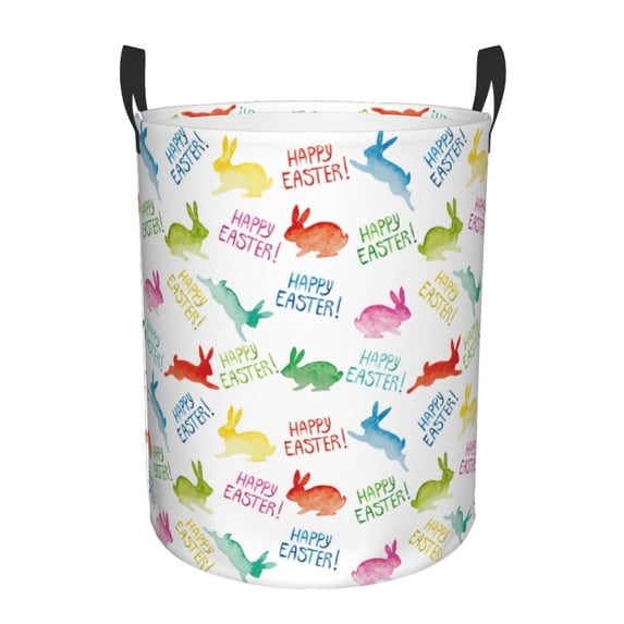 Balery Happy Easter Rabbit Round Laundry Basket with Handles Waterproof Freestanding Laundry Hamper for Clothes Toys in the Dorm and Family-Medium