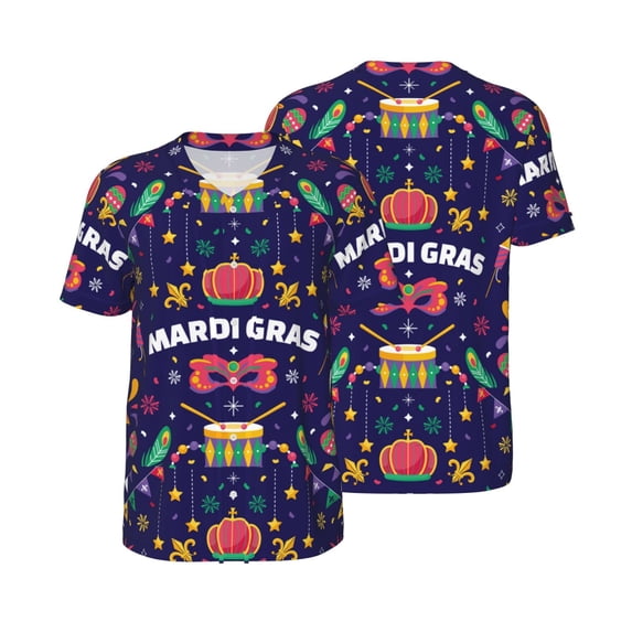 Balery Happy Mardi Gras Baseball Jersey for Men Casual Button Down Shirts Short Sleeve Active Team Sports Uniform-X-Large