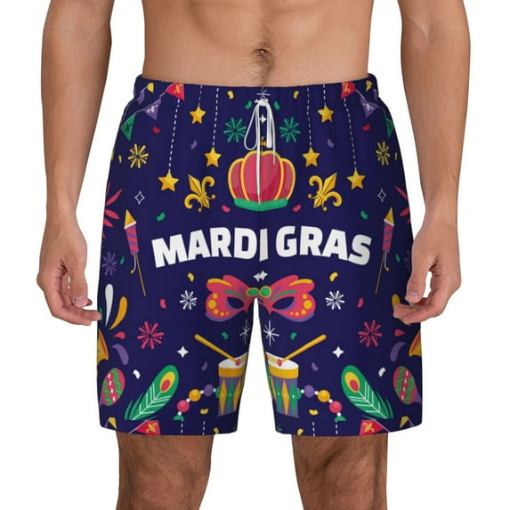 Balery Happy Mardi Gras Mens Swim Trunks Swim Shorts for Men Quick Dry Inseam Beach Shorts with Compression Liner Pocket-Medium