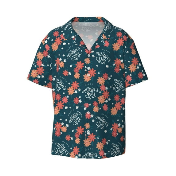 Balery Happy Mother's Day Men's Casual Button Down Shirt Short Sleeve Textured Summer Cuban Beach Shirts-X-Large