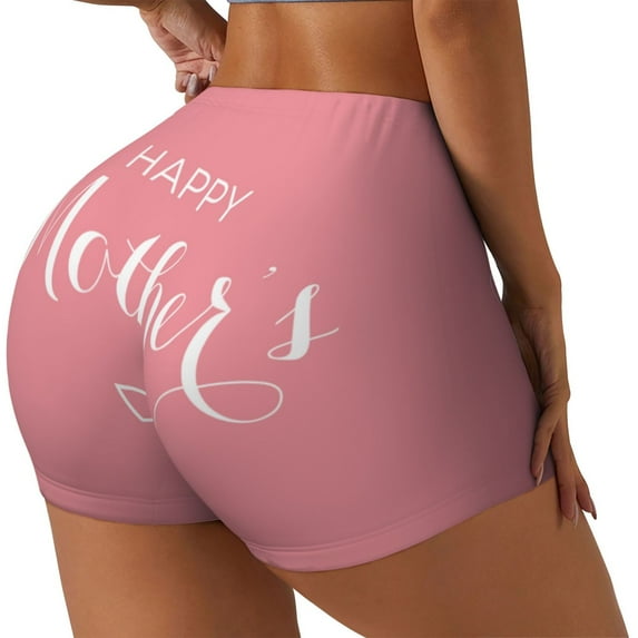 Balery Happy Mother's Day Printed Workout Shorts for Women Seamless Scrunch Short Gym Yoga Running Sport Active Exercise Fitness Shorts-XX-Large