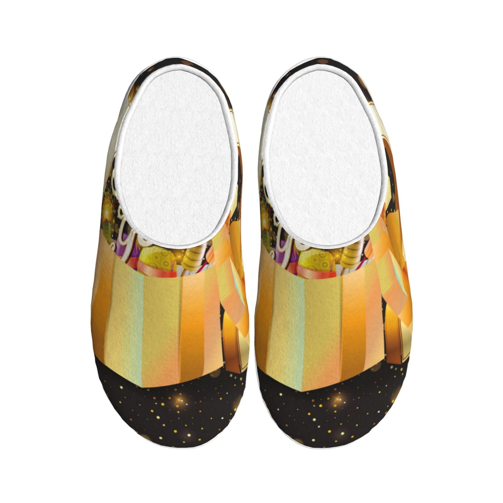 Balery Happy New Year 2025 Pattern Women's Fuzzy Memory Foam Slippers