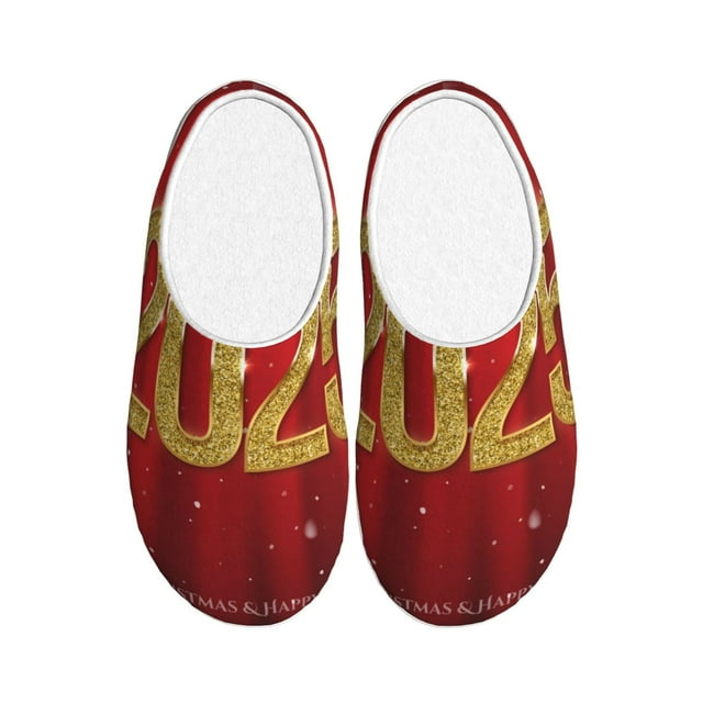 Balery Happy New Year 2025 Pattern Women's Fuzzy Memory Foam Slippers