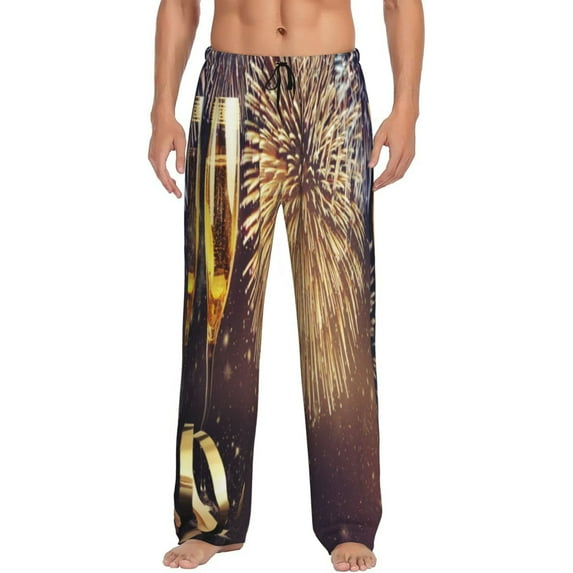 Balery Happy New Year print Men's Pajama Pants,Ultra Lightweight Pjs,Lounge Pant-Medium