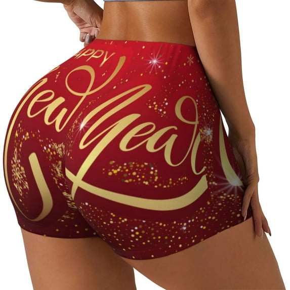 Balery Happy New Year2 Printed Workout Shorts for Women Seamless Scrunch Short Gym Yoga Running Sport Active Exercise Fitness Shorts-Small
