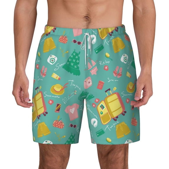 Balery Happy Summer Mens Swim Trunks Swim Shorts for Men Quick Dry Inseam Beach Shorts with Compression Liner Pocket-Medium