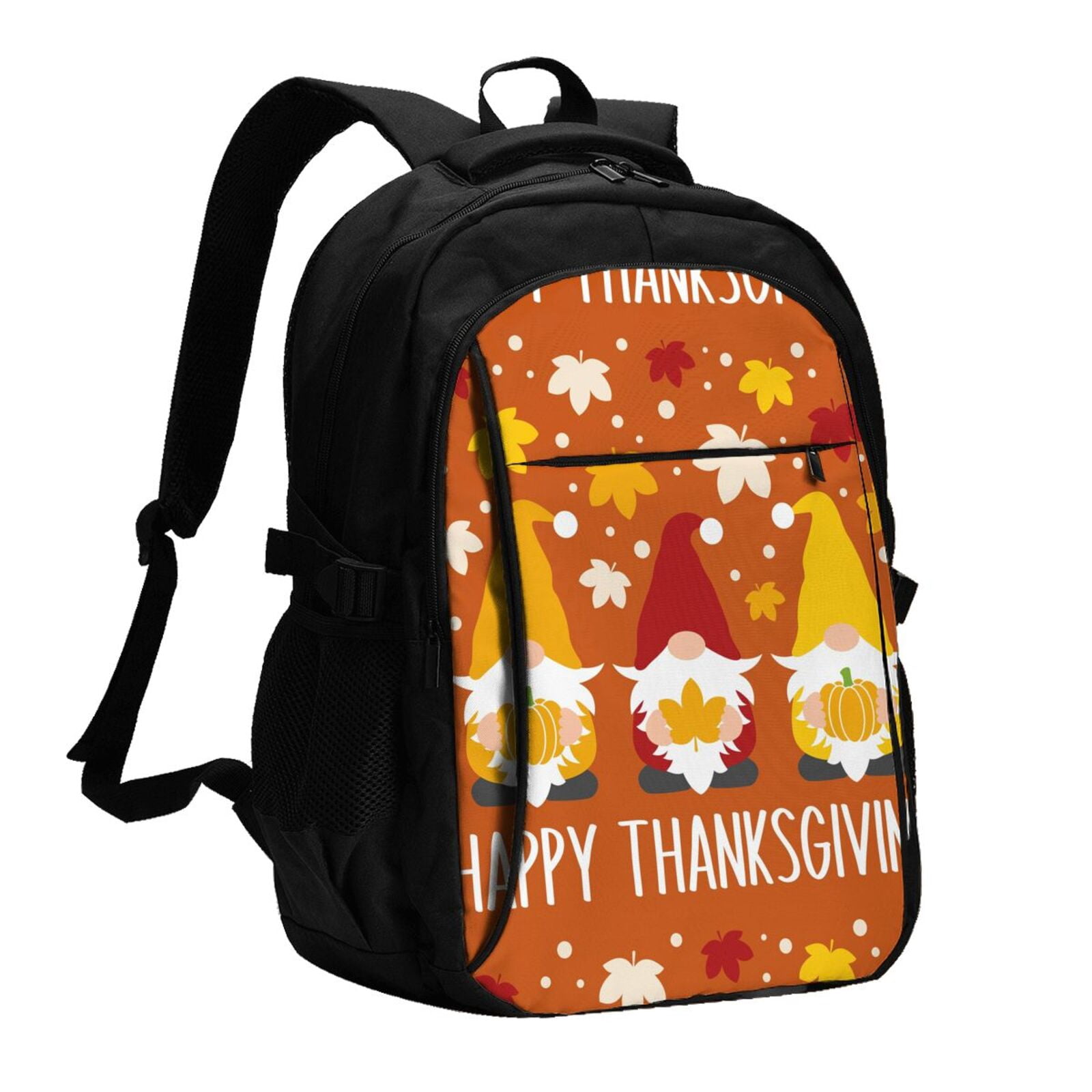 Balery Happy Thanksgiving Three Gnomes Print USB Charging Backpack for ...