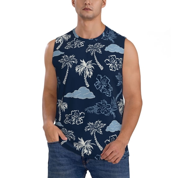 Balery Hawaii Palms Men's Sleeveless Muscle Shirts Workout Tank Top, Moisture Wicking, Odor Protection-Large