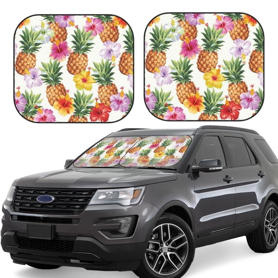 Balery Hawaiian Pineappl Sun Shield 2 Pack For Car Front Windows Foldable Sun Visor Protector Blocks Max Uv Rays And Keeps Your Vehicle Cool For Most Sedans Suv Truck