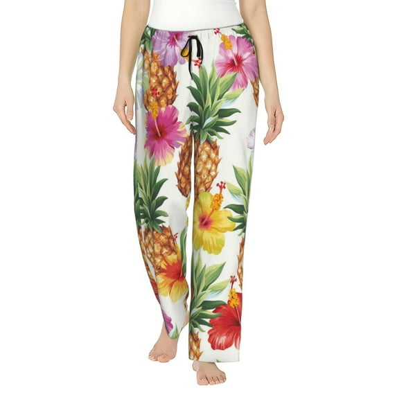 Balery Hawaiian Pineappl print Women's Pajama Pants,Ultra Lightweight Pjs,Lounge Pant-XX-Large