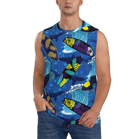 Balery Hawaiian Style Men's Sleeveless Muscle Shirts Workout Tank Top, Moisture Wicking, Odor Protection-Small