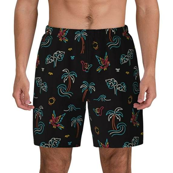 Balery Hawaiian Style Mens Swim Trunks Swim Shorts for Men Quick Dry Inseam Beach Shorts with Compression Liner Pocket-Large
