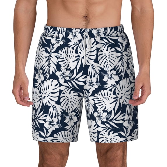 Balery Hawaiian Style Mens Swim Trunks Swim Shorts for Men Quick Dry Inseam Beach Shorts with Compression Liner Pocket-Large