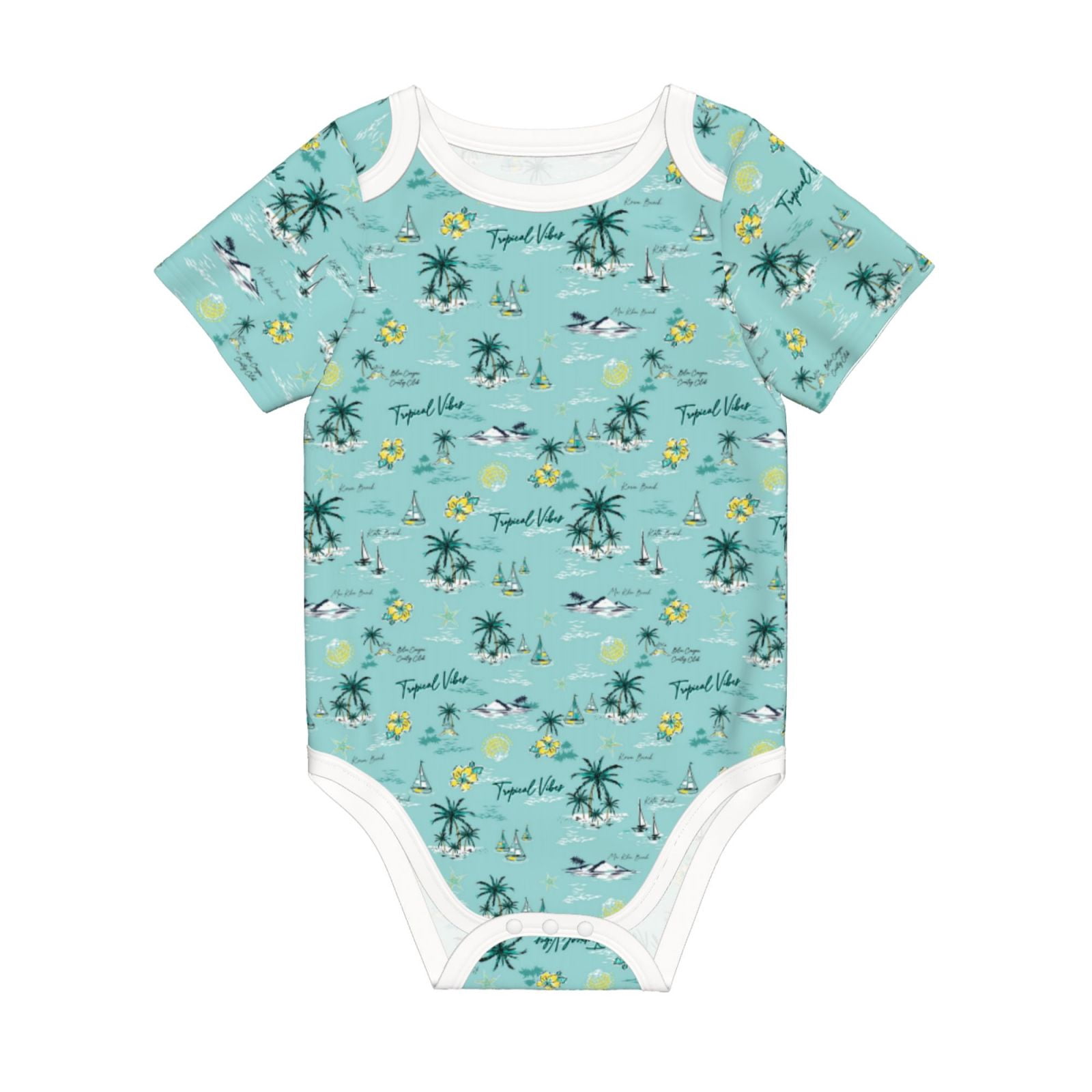 Balery Hawaiian Style Pattern Baby Climbing Clothes Infant Bodysuit Cute Infant Bodysuit Baby Romper-9M