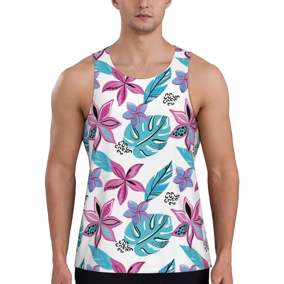 Balery Hawaiian Style Pattern Men's Workout Tank Top Gym Muscle Tee Fitness Bodybuilding Sleeveless T Shirt Quick Dry Fit Muscle Tank Top Slim-Fit Tank-4X-Large