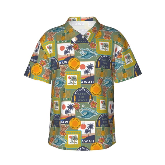 Balery Hawaiian Style Print Men's Hawaiian Shirts Short Sleeve Beach Shirt Relaxed Fit Vacation Button Down Shirts-Medium