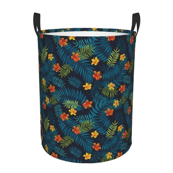 Balery Hawaiian Style Round Laundry Basket with Handles Waterproof Freestanding Laundry Hamper for Clothes Toys in the Dorm and Family-Small